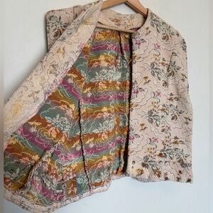 Vtg Handmade Cotton Floral Open Vest Tapestry M/L Western Embroidered Cottage
